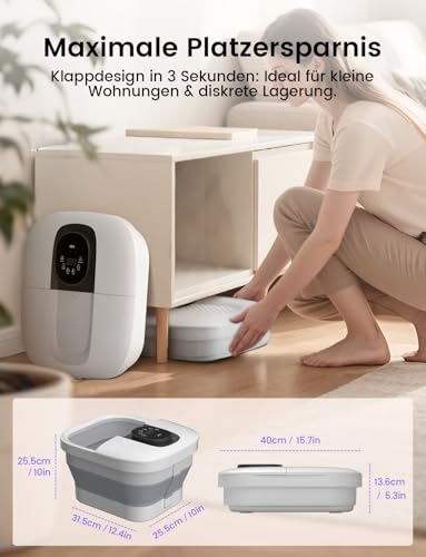 RIKE Foldable Foot Bath with PTC Quick Heating & Massage, Foldable Foot Massager with Precise LCD Temperature Control & Red Light, Wellness Gift for Seniors & Home Office