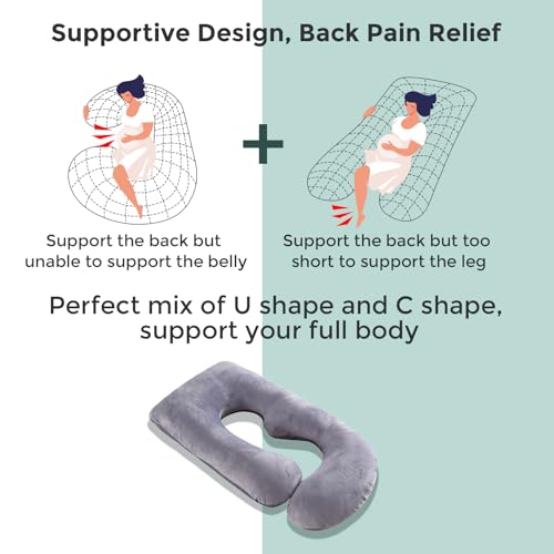 Momcozy Pregnancy Pillows for Sleeping, U Shaped Full Body Maternity Pillow with Removable Cover - Support for Back, Legs, Belly, HIPS for Pregnant Women, 57 Inch Pregnancy Pillow for Women, Grey