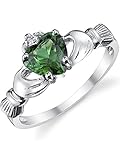 Sterling Silver 925 Irish Claddagh Friendship & Love Ring with Simulated Emerald Green Color Heart Cubic Zirconia 5