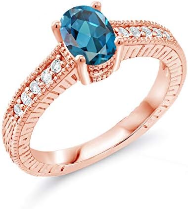 Gem Stone King 1 Ct Oval London Blue Topaz White Topaz 18k Rose Gold Plated Silver Engagement Ring Clothing Shoes Jewelry