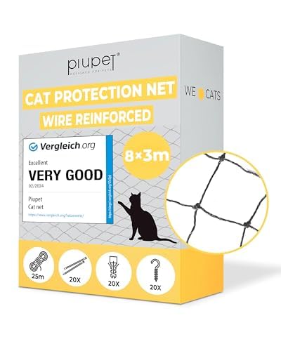 PiuPet® Cat Net Wire-Reinforced 8x3m Black Netting for Balcony and Window | Ideal for Catio and Cat Window Guard