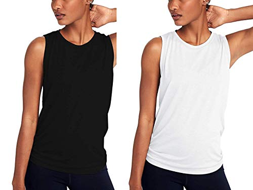 ADOLPH Women's Sexy Open Back Cute Mesh Yoga Workout Sports Shirts Activewear Tank Tops(Black and White,S)