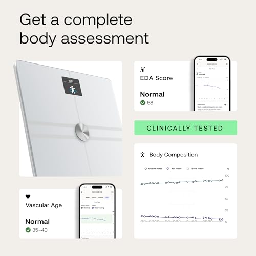 WITHINGS Body Comp - Scale for Weight and Complete Body Analysis, Wi-Fi & Bluetooth Scale with Color Screen, Digital Scale with Accurate Visceral Fat, Heart Heath - Compatible with Apple Health