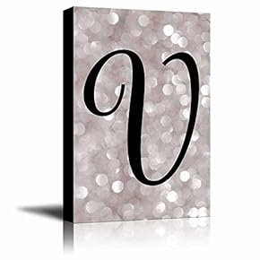 The Letter V in Brush Stroke Cursive on a Champagne Colored Bokeh Background - Modern Romantic Elegant Art - Canvas Art Home Art - 12x18 inches