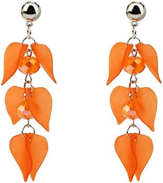 Romantic Fate Orange Frosted Multi-petal Snow Lotus Tassel Floral Earrings Leaf Dangle Fairy Flower Ear Jewelry
