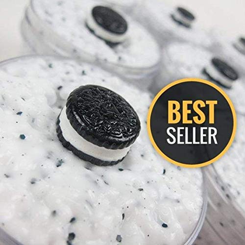 Cookies & Cream Floam Slime (scented) with Cute Cookie Charm - Slime with Foam Balls/Beads 4oz - Made in USA