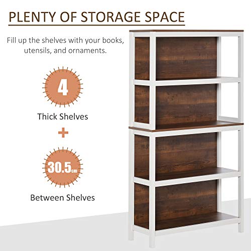 4 Tier Bookshelf Utility Storage Shelf Organizer with Back