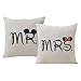 Jahosin Set of 2 Throw Pillow Covers 18 X 18 Inches,Decorative Couple-Love Cushion Case (Mr and Mrs)