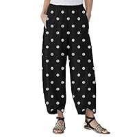 Pviolet Long Trousers Women Casual Lantern Split Dot Print Plus Size Loose Pants Beach High Waist Wide Leg Palazzo Black