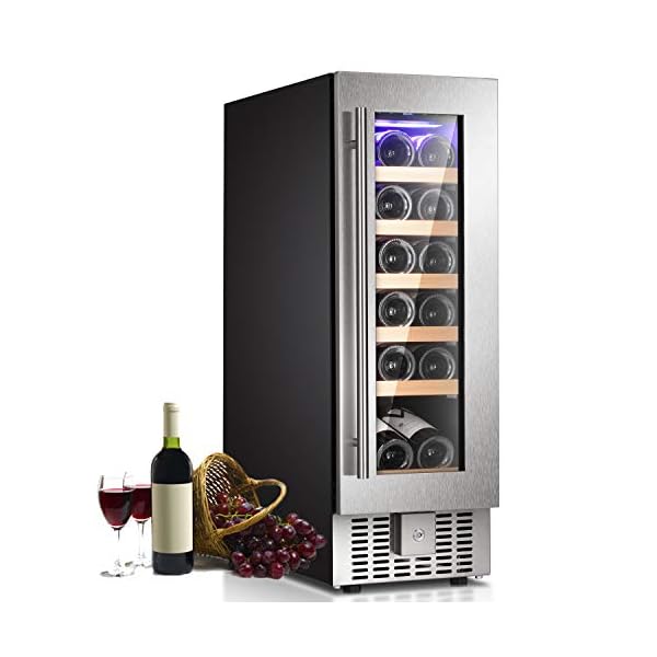 AGLUCKY-12-Wine-CoolerChiller-Built-in-or-Freestanding-Beverage-Refrigerator-Single-Bottle-Area-with-Stainless-Steel-Double-layer-Tempered-Glass-Door-17-Bottles