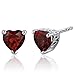 Peora Garnet Heart Stud Earrings 925 Sterling Silver, Solitaire Scroll Gallery, Natural Gemstone, 2 Carats Total 6mm, Friction Backs, Red Garnet Earrings, January Birthstone Earrings