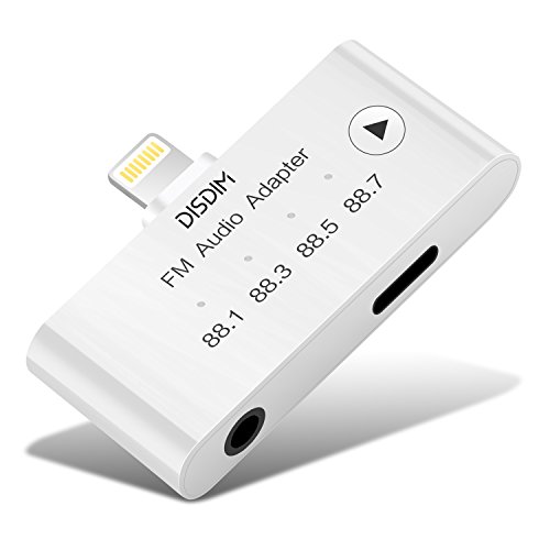 DISDIM 3in1 Lightning to 3.5mm Famle Aux FM Audio Adapter with 8Pin Female Charger Port for iPhone 8/8 Plus, iPhone 7/7 Plus,iPhone 6/6 Plus,iPad Plug and Play