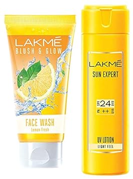 Lakme Blush and Glow Lemon Fresh Facewash, 100g & Lakme Sun Expert SPF 24 PA Fairness UV Sunscreen Lotion, 60ml