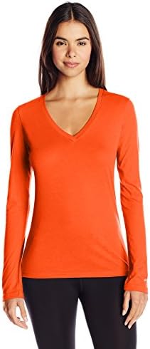 Soffe Women's Long Sleeve V Neck Tissue Tee, Orange, Small