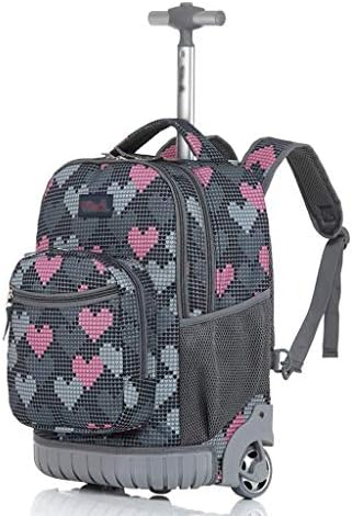 Student Trolley Backpack Large Capacity Storage Wheeled Rolling Backpack Waterproof Travel Bag Boy Travel School Laptop Bag (Color : Pale Pinkish Gray, Size : 18 inches)