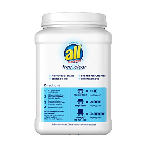all Mighty Pacs Laundry Detergent, Free Clear for Sensitive Skin, 2