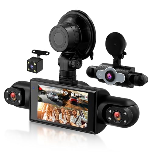 Rimoody 4 Channel Car Dashcam 360°, 4 HD 1080P Front and Rear Left Right Camera, 3 Inch IPS Screen Dash Cam with 8 IR Night Vision/Loop Video/24H Parking Monitor