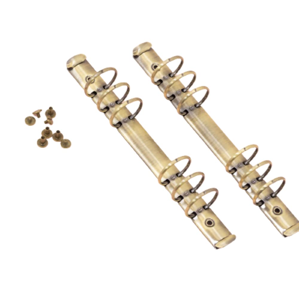 Craftelier - Kit of 2 Mechanisms for 6 Ring Binders | Size Approx. 22,7 cm (8.94") - Ring Diameter 3,3 cm (1.30") - Distance Between Rings 1,9 cm (0.75") | Includes 8 Fixing Brads | Bronze Colour
