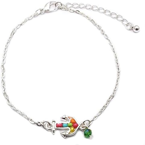 Sealife Summer Theme Bead Link Anklet Anchor Silver Plated Multi Color