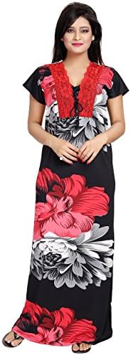 Noty Women’s Satin Floral Print Nighty(B-11, Red and Black, Free Size) Noty Women’s Satin Floral Print Nighty(B-11, Red and Black, Free Size)