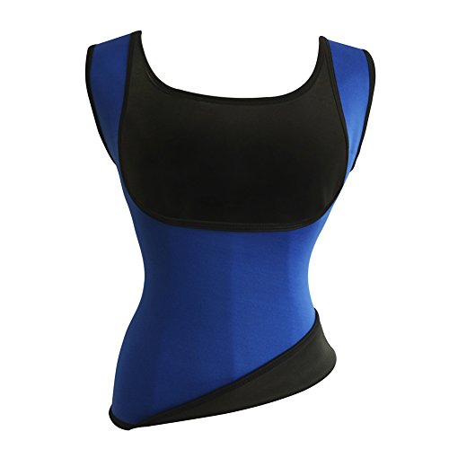 Women's Hot Sweat Slimming Neoprene Shirt Vest Body Shapers for Weight Loss Fat Burner Tank Top (Large, Blue)