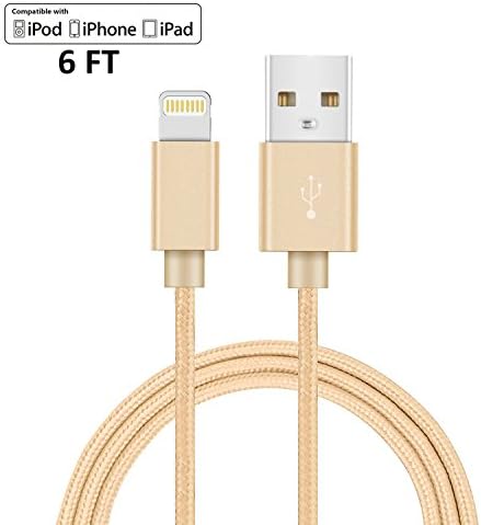 Newyht Lightning Cable 6ft, charger Cable for iPhone X, 8, 8 Plus, 7, 7 Plus, 6s, 6s Plus, 6, 6 Plus, SE 5s 5c 5, iPad Air 2 Pro, iPad mini 2 3 4, iPad 4th Gen Gold 1 Pack