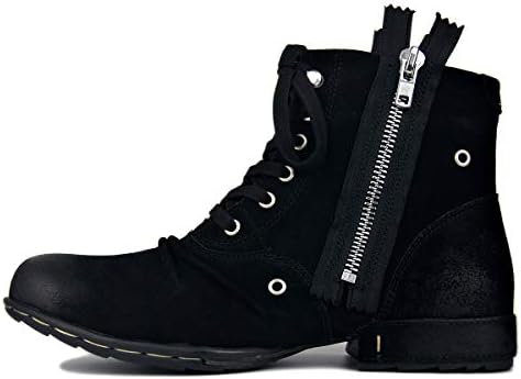 OTTO ZONE Biker Boots Motorcycle Leather Shoes for Men Zipper-up Chukka Boots Casual Low Boots Western Cowboy Boots OZ-5008-8