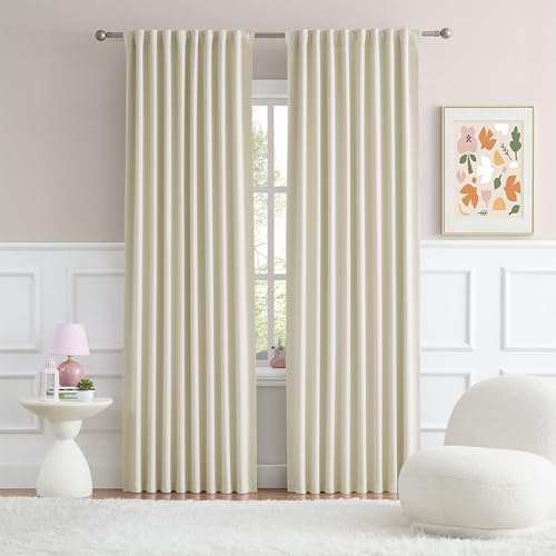 DUALIFE Tende oscuranti con passanti posteriori, lunghe 240 cm, color crema e beige, per soggiorno, cottage, decorazione urbana, tende oscuranti per camera da letto, 2 pezzi, 132 x 240 cm (larghezza x