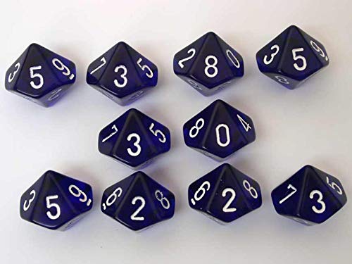 Chessex: d10 Translucent 10 Dice Set: Blue and White - Revised