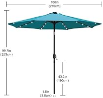 Amazon Com Abccanopy 9ft Patio Umbrella Ourdoor Solar Umbrella Led Umbrellas With 32led Lights Tilt And Crank Table Umbrellas For Garden Deck Backyard And Pool 12 Colors Turquoise Garden Outdoor