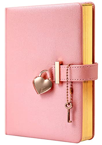 NectaRoy B6 Vintage Lockable Journal with Heart-Shape Lock & Key, Secret Notebook Travel Diary, PU Leather Writing Notepad with Padlock Daily Personal Sketchbook Birthday Gift, 180x130mm