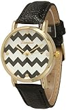 Women’s Geneva Chevron Style Leather Watch – Black, Watch Central