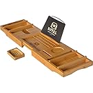 Royal Craft Wood Luxury Bathtub Caddy Tray, One or Two Person Bath and Bed Tray, Bonus FREE Soap Holder (Natural BAMBOO Color)