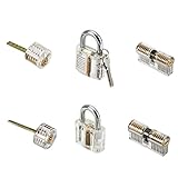 MICG 6pcs Transparent Lock View of Both End Practice 7Pin Pick Training Door Lock Skill 2Keys Set For Beginner