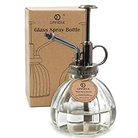 OFFIDIX Transparent Glass Watering Spray Bottle, 6.3 Inches Tall Vintage Style Spritzer Bronze Plastic Top Pump One Hand Watering Can Glass Spary Bottle Plant Mister Glass Watering Can Indoor