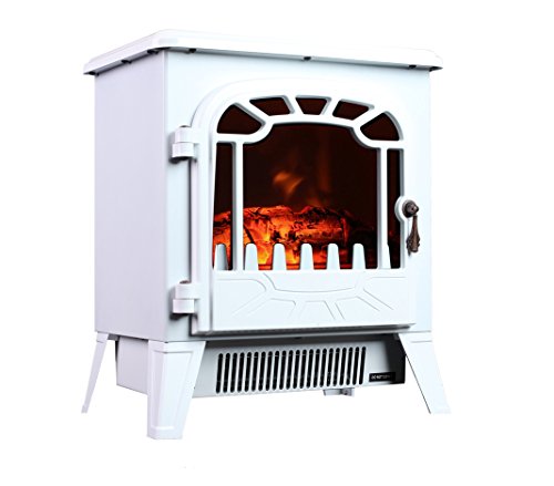 3G Plus Free Standing Electric Fireplace Portable Heater Log Fuel Effect Realistic Flames Mini Stove, 1500W - White