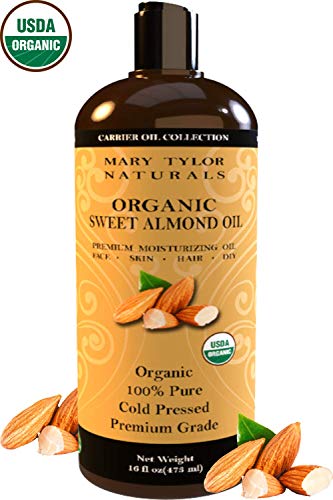 Sweet Almond Oil (16 oz) Certified Organic, Cold Pressed, Hexane Free, 100% Pure, Amazing Moisturizer for Skin Best Carrier oil for all Your DIY Projects Great as Baby Oil by Mary Tylor Naturals