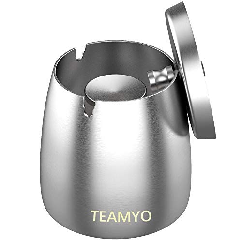 Teamyo Ashtray, Ashtray with Lid, Stainless Steel Ashtray Tabletop with Large Capacity, Ashtray Ash Holder Windproof, Indoor & Outdoor Use, Ashtray Stand for Home Office Decoration (Silver, Big)