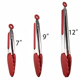 Tiean New 3pcs Kitchen Tongs Heat Resistant Cooking Tongs With Silicone Tips (Red)