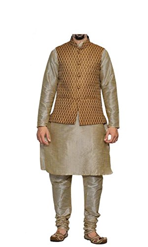 inyour men's silk copper gold waiscoat,multi dupin kurta,multi dupin pajama set_inyour-tr3093wcp