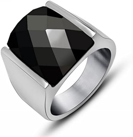 ­ Square Black AAA Onyx 316L Stainless Steel Black Silver Ring for Men R537b