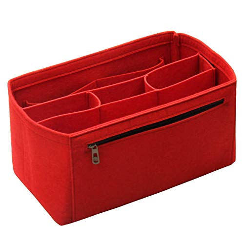 [Fits Neverfull MM/Speedy 30, Red] Felt Organizer (with Detachable Middle Compartments), Bag in Bag, Wool Purse Insert, Customized Tote Organize, Cosmetic Makeup Diaper Handbag