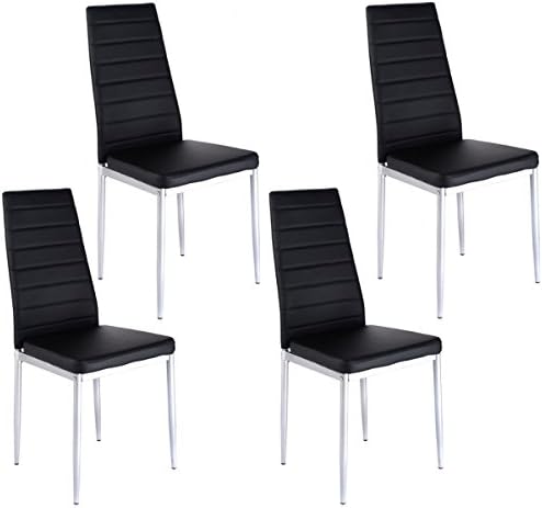 Lookpeech Set of 4 PU Leather Dining Side Chairs Elegant Design Home Furniture Black