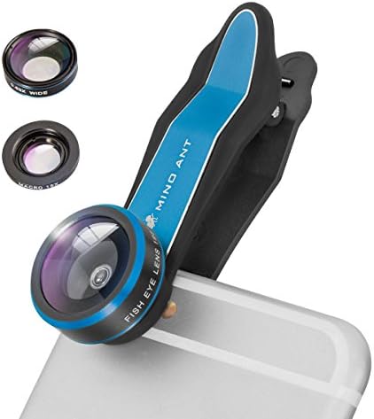 MINO ANT 3 in 1 198°HD Fisheye Lens + 0.63X Wide Angle Lens + 15x Macro Lens, Clip on Cell Phone Professional Camera Lens Kits for iphone 7 Plus, 6s, 6, 5s, Samsung, Galaxy, Smartphones, ipaid