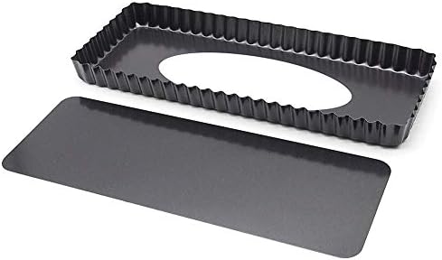 Rectangular Fluted Rectangular Tart Tin, Non-Stick Baking Tray Quiche Pan with Loose Base Mini Cake Mold DIY Bakeware Dish Baking Supplies(Black)