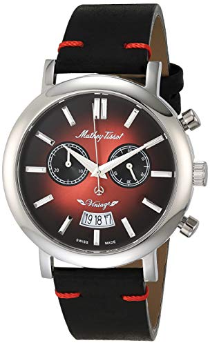 MATHEY-TISSOT Correa de cuero de cuarzo de acero inoxidable con cronógrafo vintage para hombre