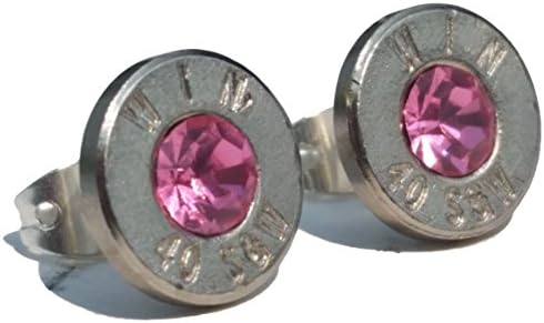 .40 S&amp;W Bullet Earrings with Swarovski Pink Crystal. Brand New!