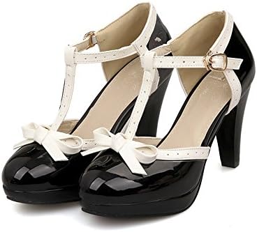 ForeModeBow Mary Jane Shoes High Heels Closed Round Toe Pumps Leather Summer Sweet Shoe