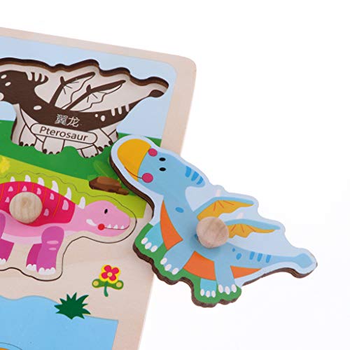 Fityle Wooden Jigsaw Pegged Puzzle Early Learning Toy for Age 2-7 Years Childrens - Dinosaur, 22x33cm - Thumbnail 5