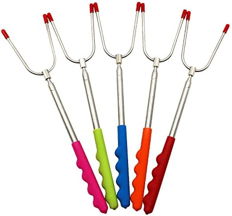 Faciaa Marshmallow Roasting Sticks,Set of 5 Premium Telescoping Stainless Steel Skewers (red)